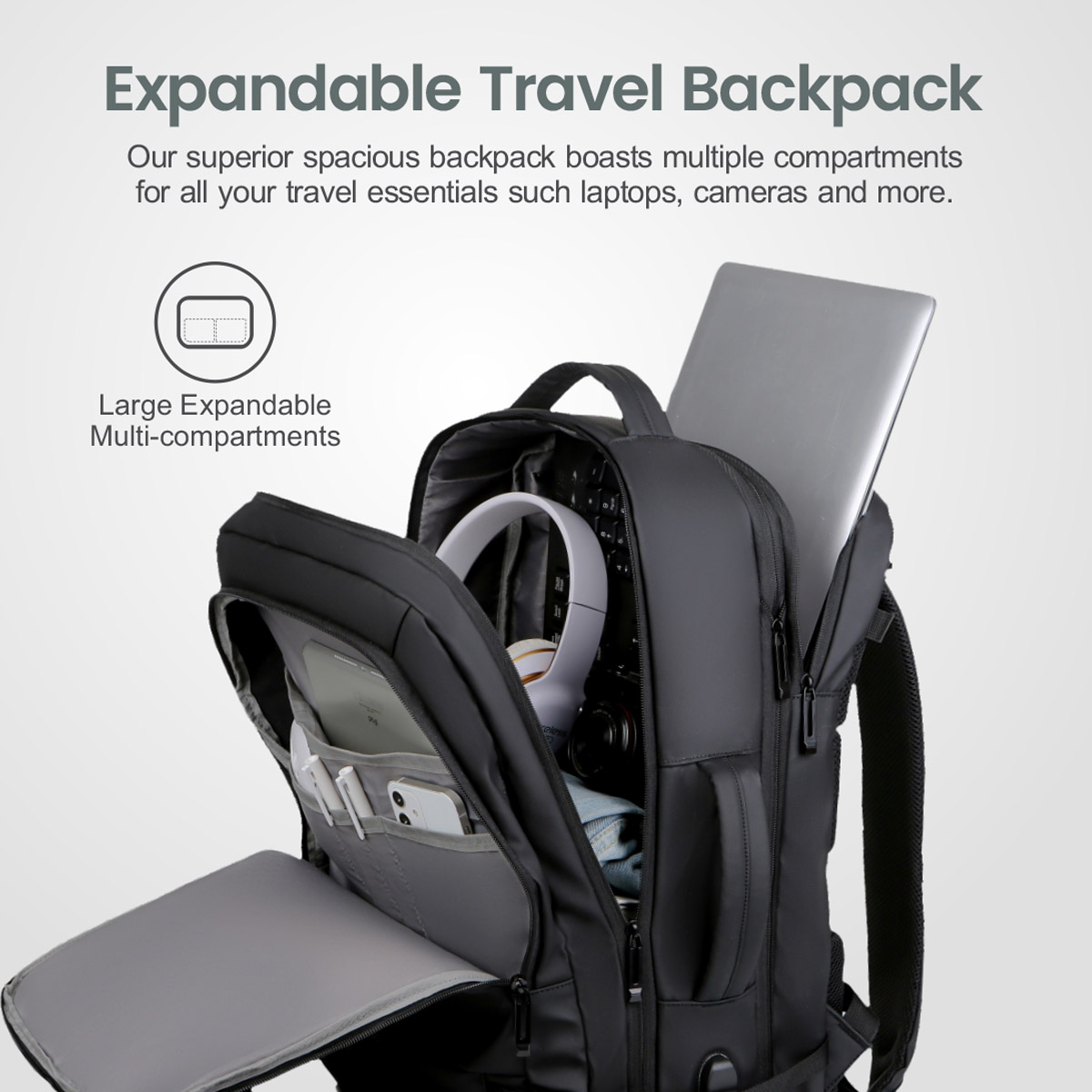 LB310 BACKPACK PU TRAVEL EXPEND BLACK 3